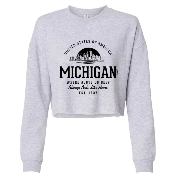 Retro Styled State Of Michigan Vintage Established Cropped Pullover Crew