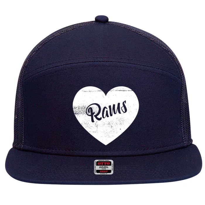 Rams School Sports Fan Team Spirit Cute Heart 7 Panel Mesh Trucker Snapback Hat