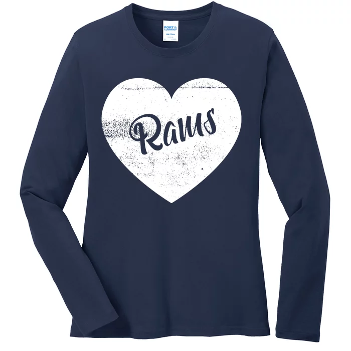 Rams School Sports Fan Team Spirit Cute Heart Ladies Long Sleeve Shirt