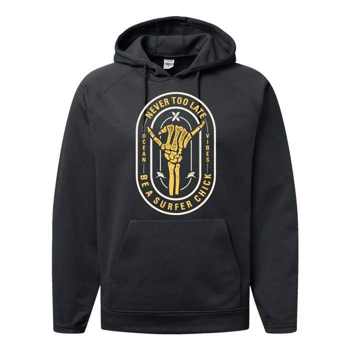 Retro Surfing Summer Logo Performance Fleece Hoodie