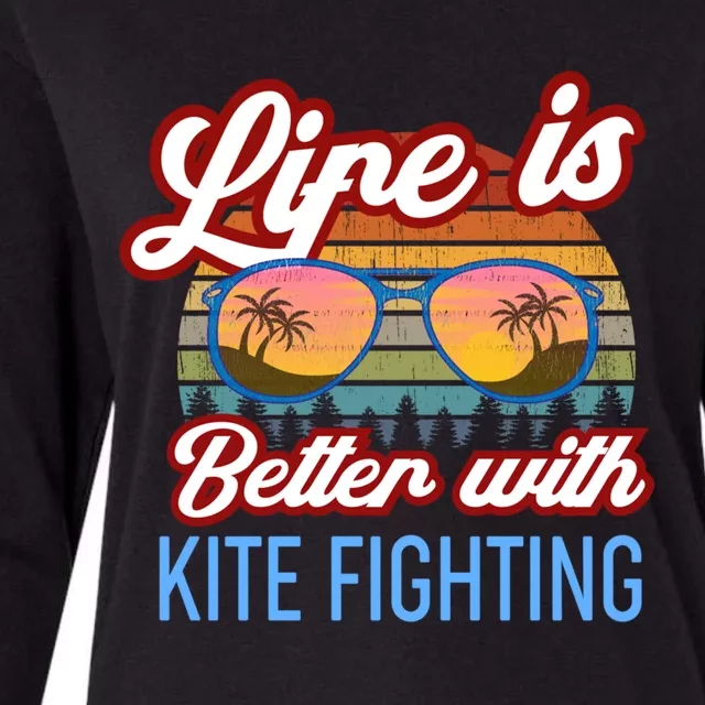 Retro Sunset Slogan / Life Is Better With Kite Fighting! Gift Womens Cotton Relaxed Long Sleeve T-Shirt