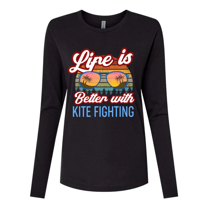 Retro Sunset Slogan / Life Is Better With Kite Fighting! Gift Womens Cotton Relaxed Long Sleeve T-Shirt