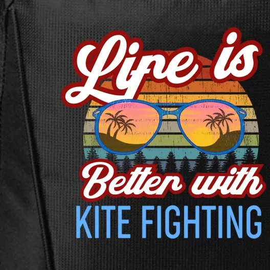 Retro Sunset Slogan / Life Is Better With Kite Fighting! Gift City Backpack