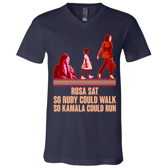 Rosa Sat So Ruby Could Walk So Kamala Could Run Kamala Harris 2024 V-Neck T-Shirt