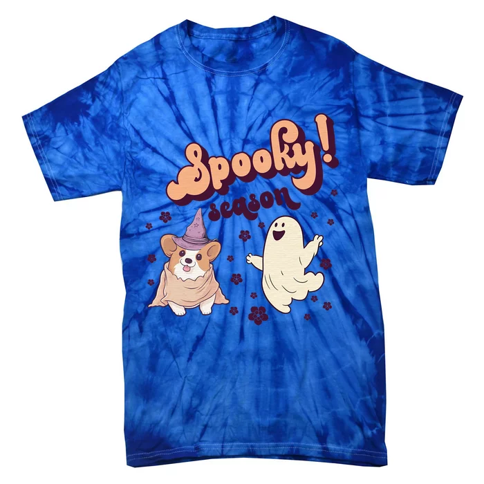 Retro Spooky Season Corgi Dog Halloween Fall Season Graphic Funny Gift Tie-Dye T-Shirt