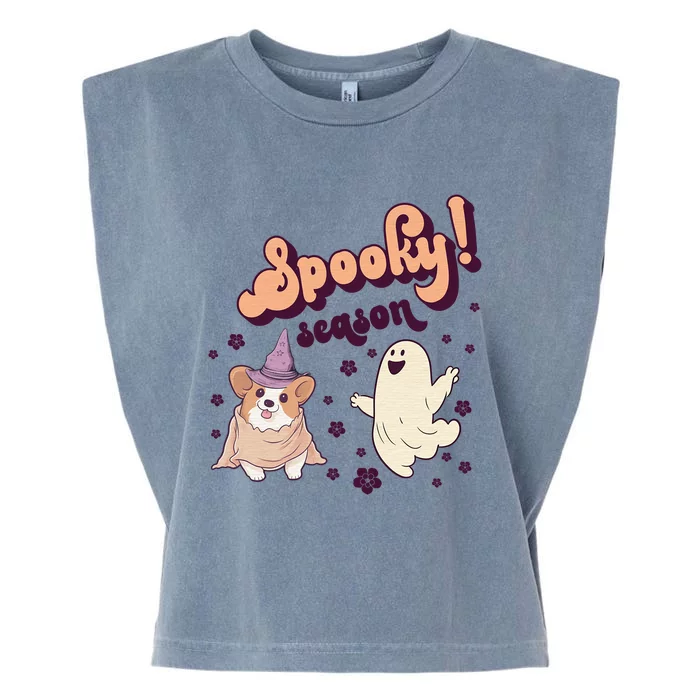 Retro Spooky Season Corgi Dog Halloween Fall Season Graphic Funny Gift Garment-Dyed Women's Muscle Tee