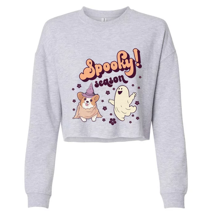 Retro Spooky Season Corgi Dog Halloween Fall Season Graphic Funny Gift Cropped Pullover Crew