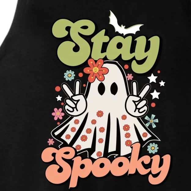 Retro Stay Spooky Ghost Print Meaningful Gift Ladies Tri-Blend Wicking Tank