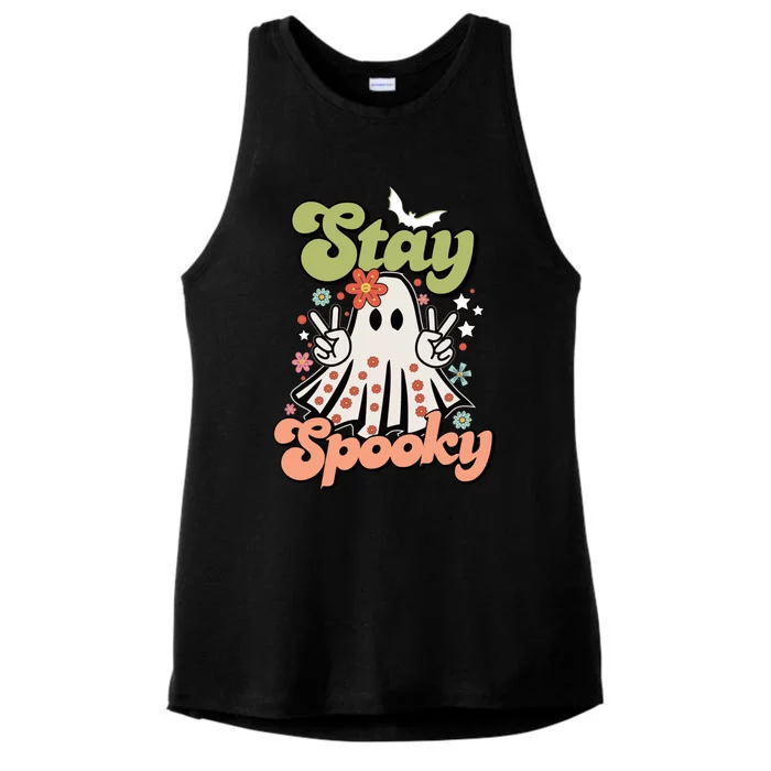 Retro Stay Spooky Ghost Print Meaningful Gift Ladies Tri-Blend Wicking Tank