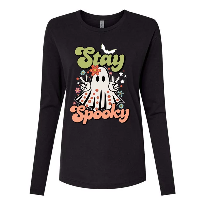 Retro Stay Spooky Ghost Print Meaningful Gift Womens Cotton Relaxed Long Sleeve T-Shirt