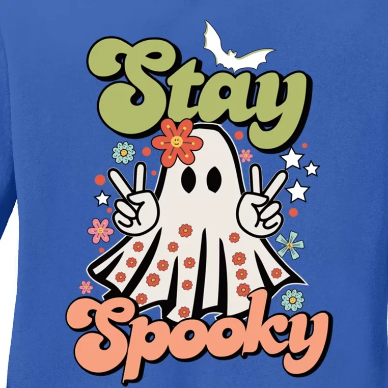 Retro Stay Spooky Ghost Print Meaningful Gift Ladies Long Sleeve Shirt