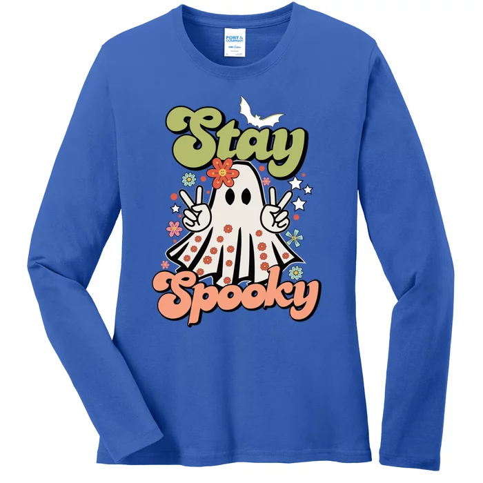 Retro Stay Spooky Ghost Print Meaningful Gift Ladies Long Sleeve Shirt