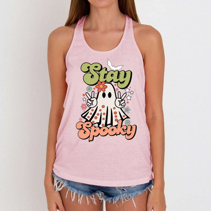 Retro Stay Spooky Ghost Print Meaningful Gift Women's Knotted Racerback Tank