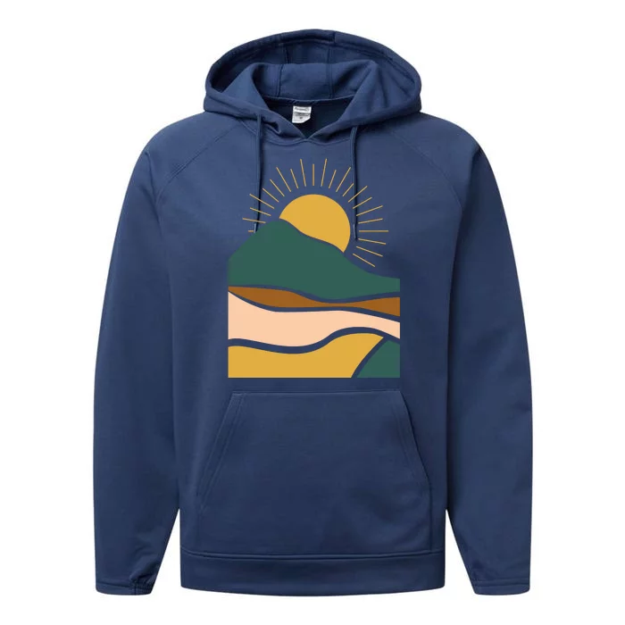 Retro Sunset Summer Graphic Design Performance Fleece Hoodie