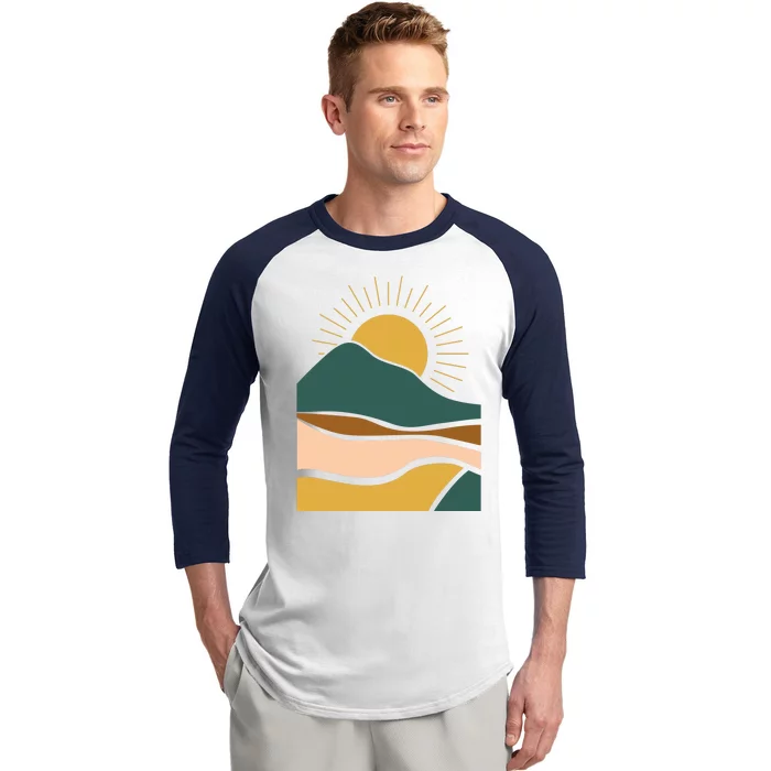 Retro Sunset Summer Graphic Design Baseball Sleeve Shirt