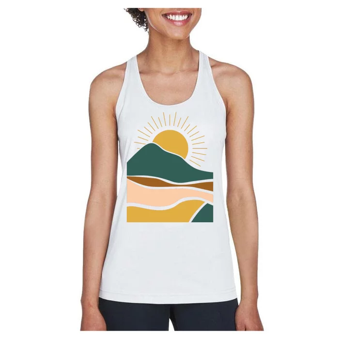 Retro Sunset Summer Graphic Design Women's Racerback Tank