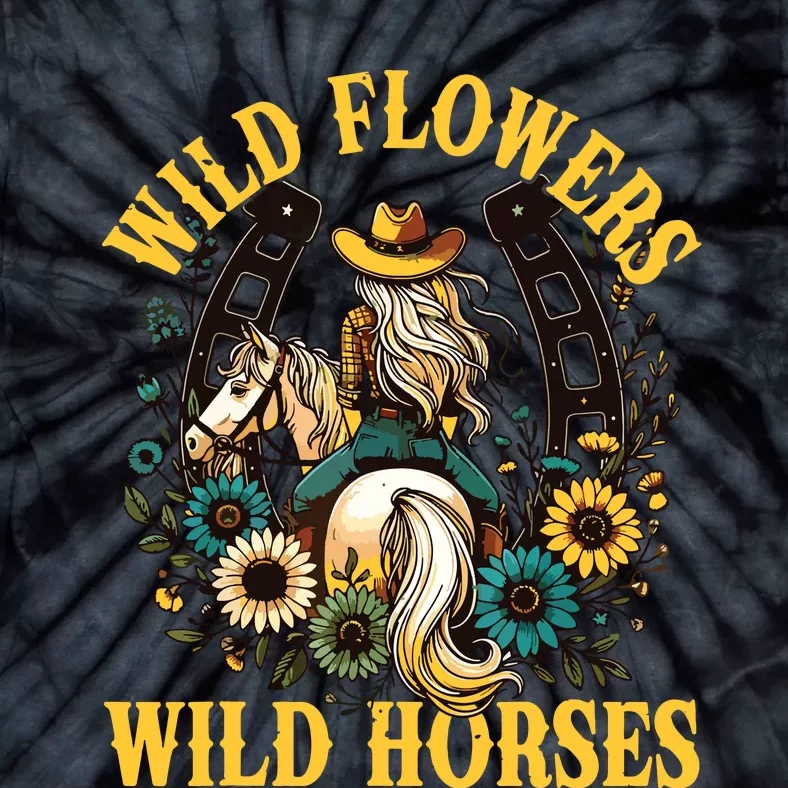 Retro Southern Sunset Cowgirl Wild Flowers Wild Horses Tie-Dye T-Shirt