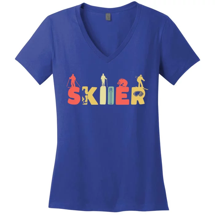 Retro Snow Skiing Ski Sports Funny Gift Vintage Skiier Snow Skiing Gift Women's V-Neck T-Shirt