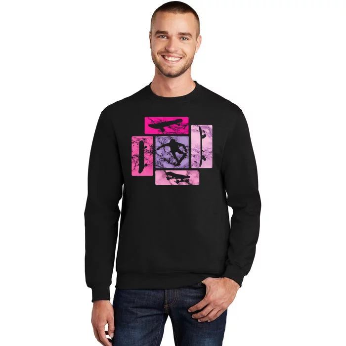 Retro Skateboarding Skate Extreme Sports Skateboard Tricks Tall Sweatshirt