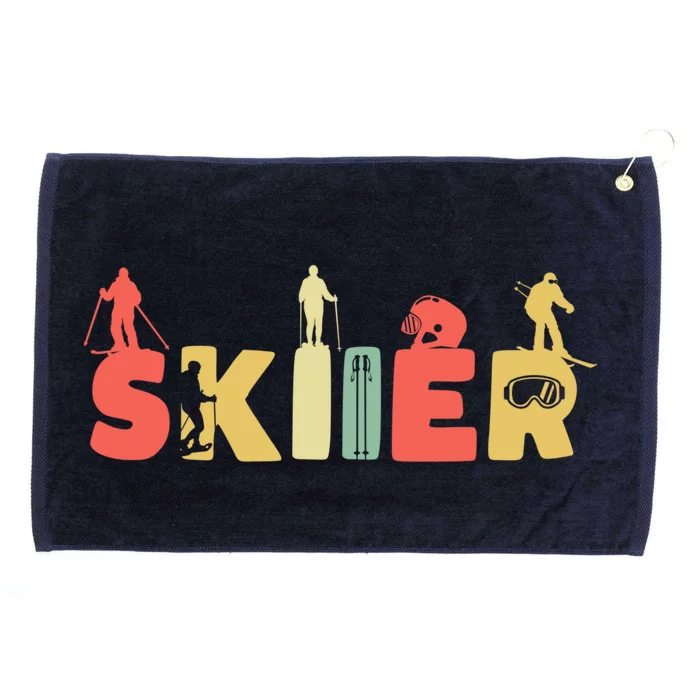 Retro Snow Skiing Ski Sports Gift Vintage Skiier Snow Skiing Gift Grommeted Golf Towel