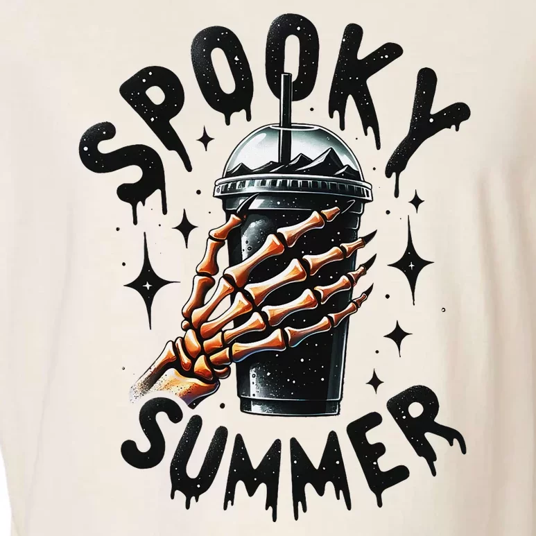 Retro Spooky Summer Fun Skeleton And Iced Coffee Vibes Garment-Dyed Women's Muscle Tee