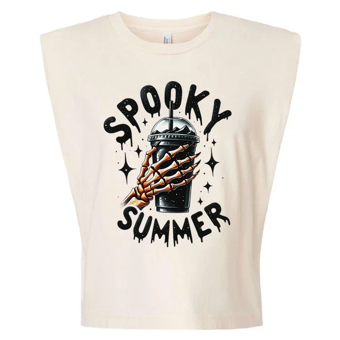 Retro Spooky Summer Fun Skeleton And Iced Coffee Vibes Garment-Dyed Women's Muscle Tee