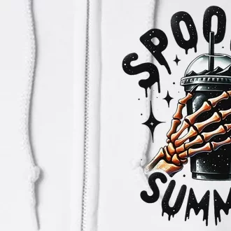 Retro Spooky Summer Fun Skeleton And Iced Coffee Vibes Full Zip Hoodie