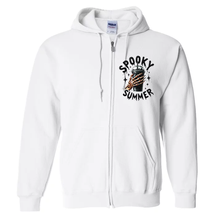 Retro Spooky Summer Fun Skeleton And Iced Coffee Vibes Full Zip Hoodie