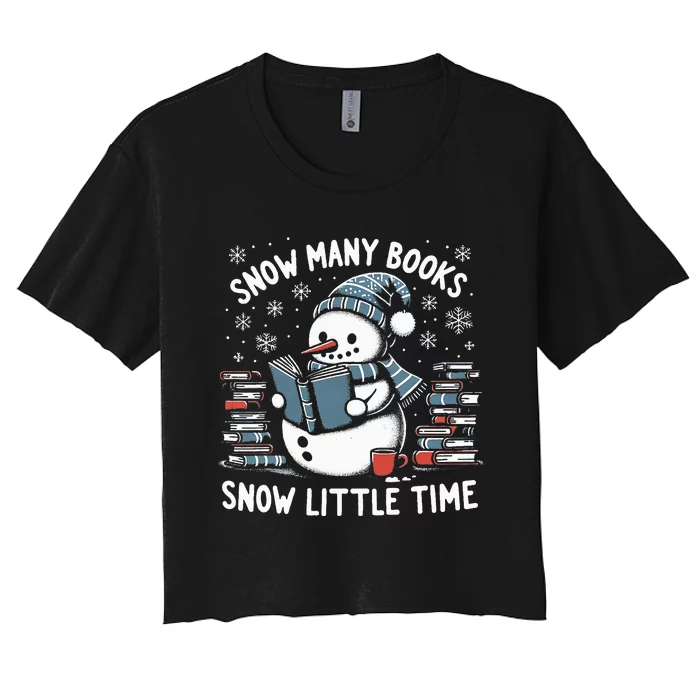 Reading Snowman So Many Books gift for Christmas Women's Crop Top Tee