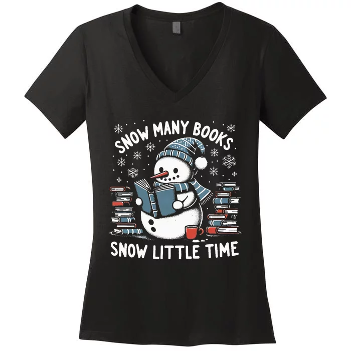 Reading Snowman So Many Books gift for Christmas Women's V-Neck T-Shirt