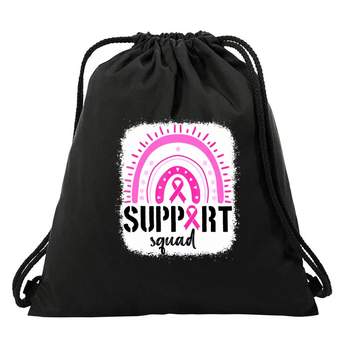 Rainbow Support Squad Breast Cancer Awareness Survivor Pink Ribbon Drawstring Bag