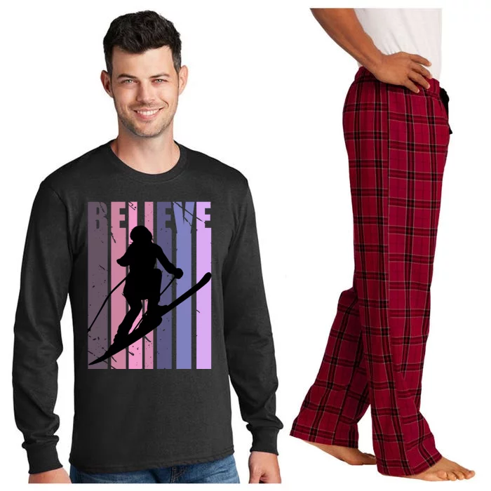 Retro Ski Skiing Skier Downhill Slopes Winter Sports Cool Gift Long Sleeve Pajama Set