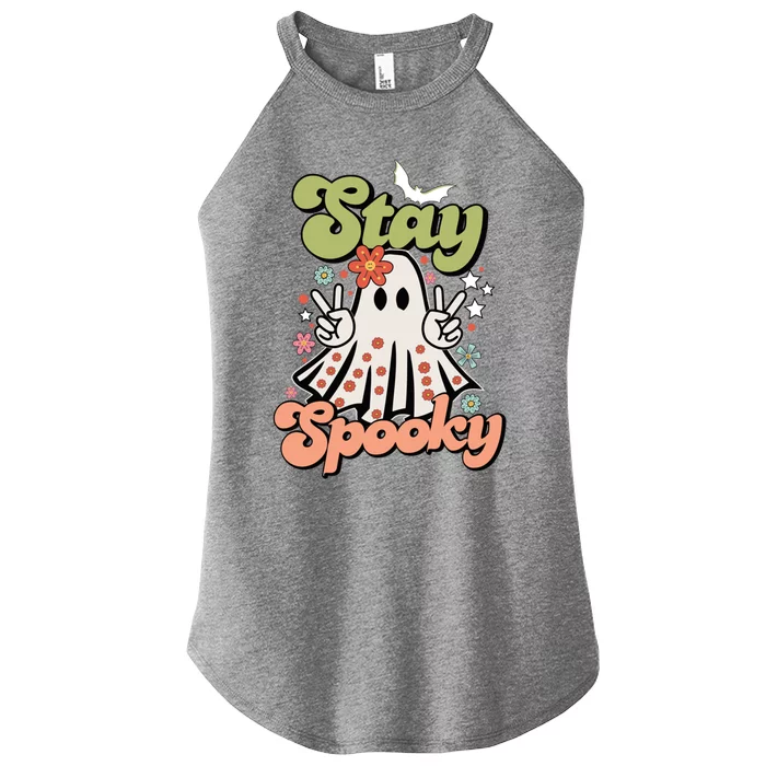 Retro Stay Spooky Ghost Print Gift Women’s Perfect Tri Rocker Tank