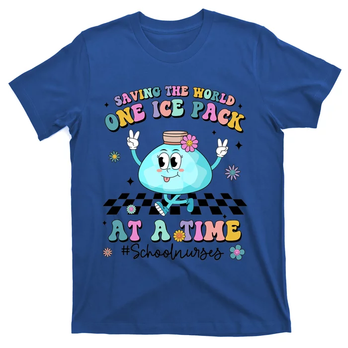 Retro Saving The World One Ice Pack At Time School Nurse Gift T-Shirt