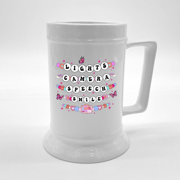 Retro Speech Therapy Lights Camera Speech Smile New Slp Gift Front & Back Beer Stein