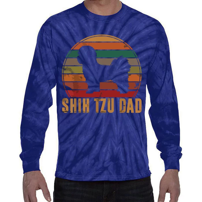 Retro Shih Tzu Dad Gift Daddy Apparel Dog Owner Pet Father Tie-Dye Long Sleeve Shirt