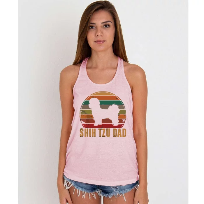 Retro Shih Tzu Dad Gift Daddy Apparel Dog Owner Pet Father Women's Knotted Racerback Tank