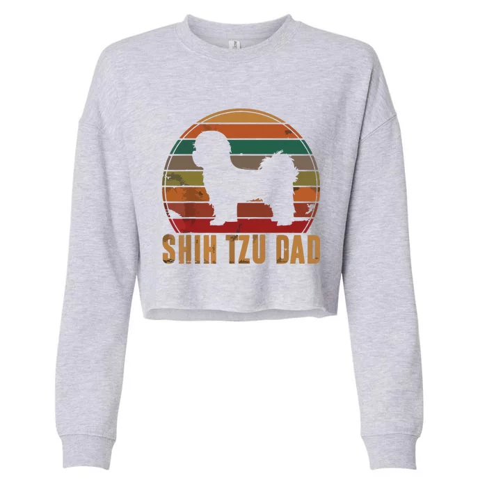 Retro Shih Tzu Dad Gift Daddy Apparel Dog Owner Pet Father Cropped Pullover Crew