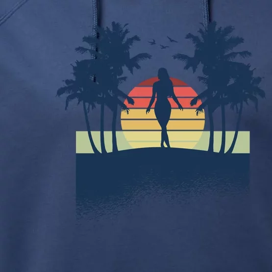 Retro Sunset Tropical Vacation Performance Fleece Hoodie