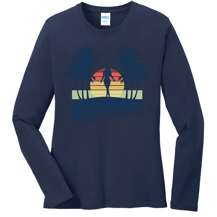 Retro Sunset Tropical Vacation Ladies Long Sleeve Shirt