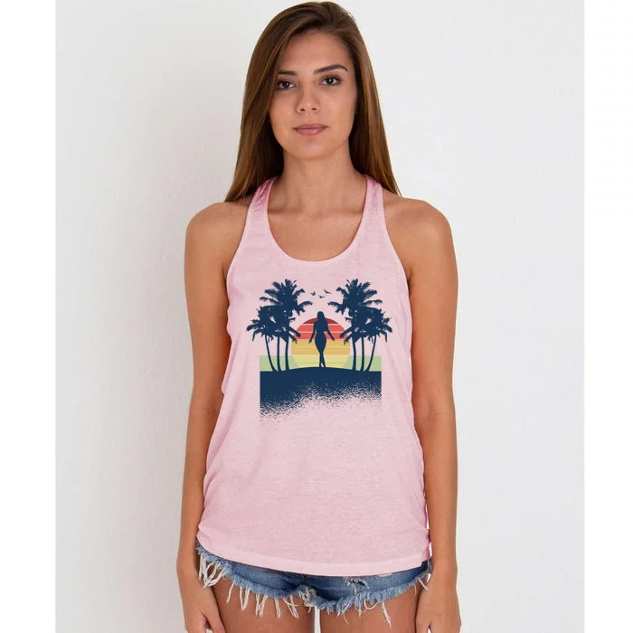 Retro Sunset Tropical Vacation Women's Knotted Racerback Tank