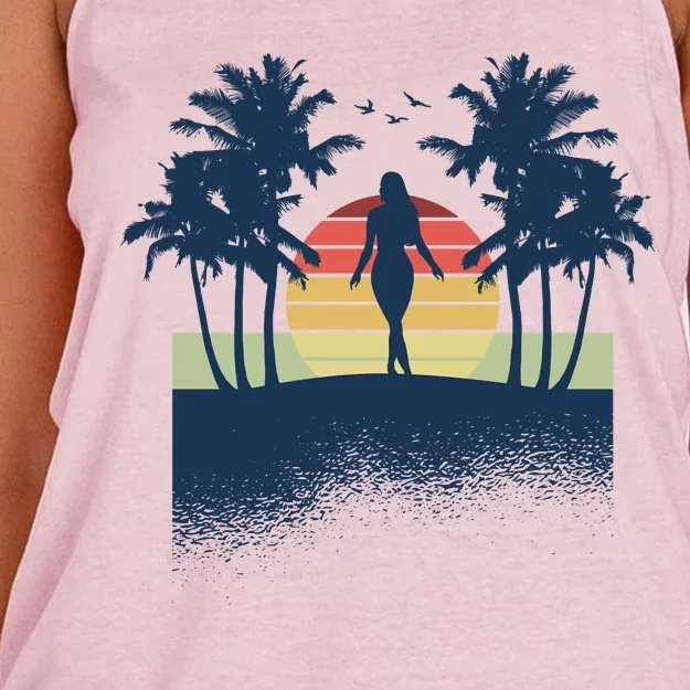 Retro Sunset Tropical Vacation Women's Knotted Racerback Tank