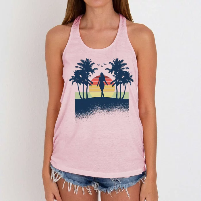 Retro Sunset Tropical Vacation Women's Knotted Racerback Tank