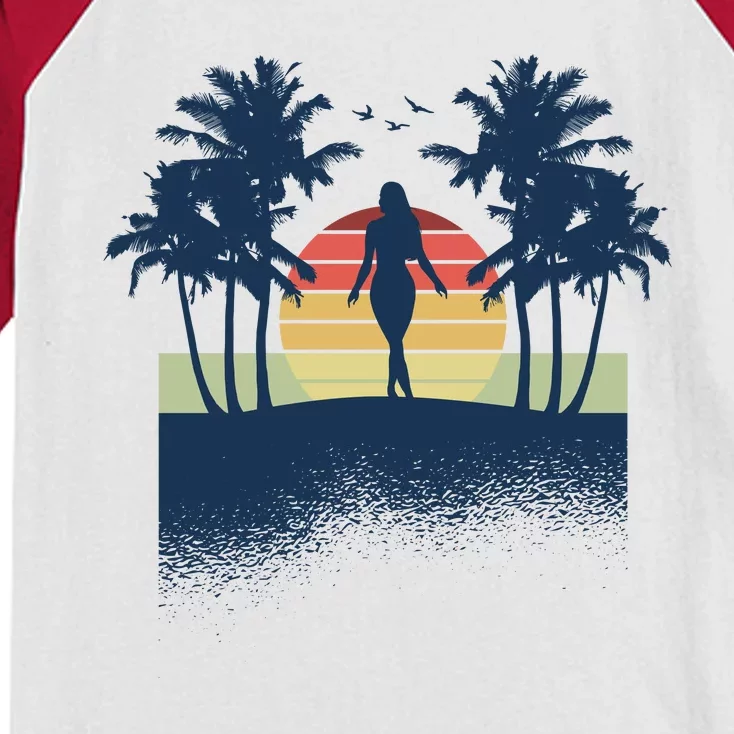 Retro Sunset Tropical Vacation Kids Colorblock Raglan Jersey