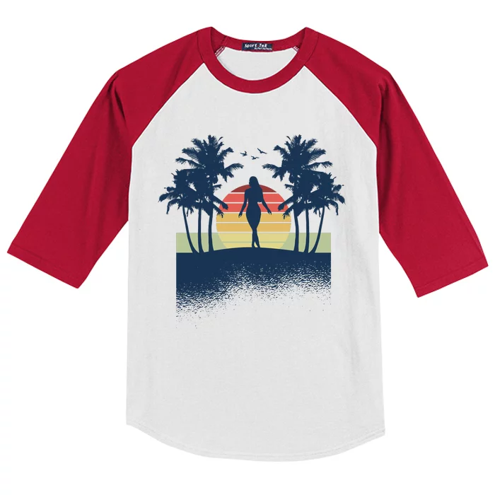 Retro Sunset Tropical Vacation Kids Colorblock Raglan Jersey