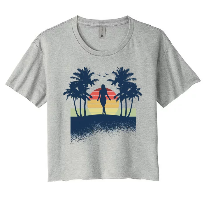 Retro Sunset Tropical Vacation Women's Crop Top Tee