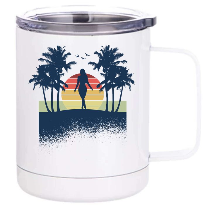 Retro Sunset Tropical Vacation Front & Back 12oz Stainless Steel Tumbler Cup