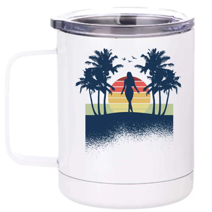 Retro Sunset Tropical Vacation Front & Back 12oz Stainless Steel Tumbler Cup