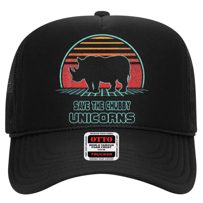 Rhino Save The Chubby Unicorns Retro 80s Style Funny High Crown Mesh Trucker Hat