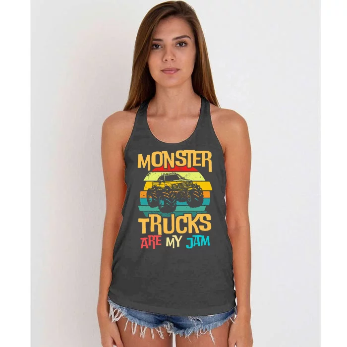 Retro Sunset Truck Vintage Monster Trucks Are My Jam Women's Knotted Racerback Tank